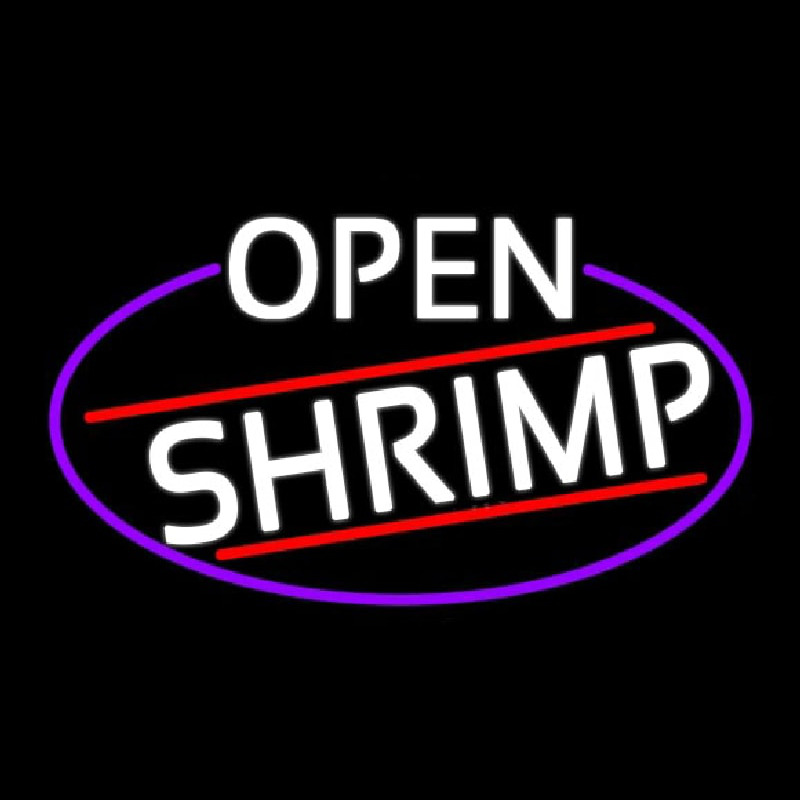 White Open Shrimp Oval With Blue Border Neontábla