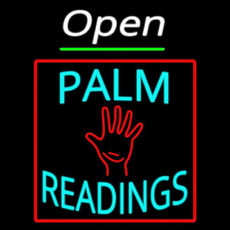 White Open Turquoise Palm Readings Red Border Neontábla