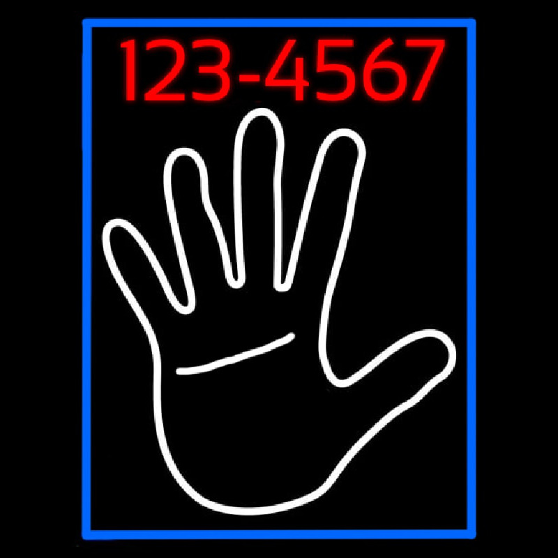 White Palm With Phone Number Blue Border Neontábla