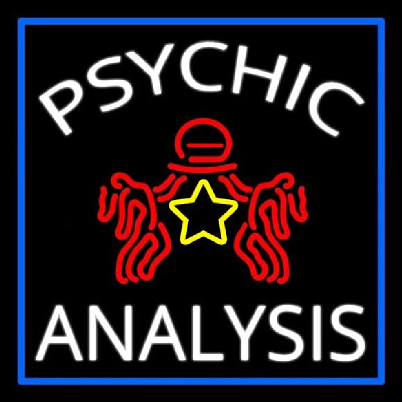 White Psychic Analysis With Logo And Blue Border Neontábla