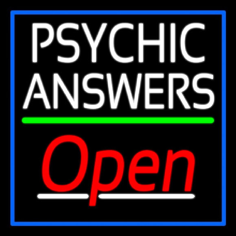 White Psychic Answers Red Open Green Line Blue Border Neontábla