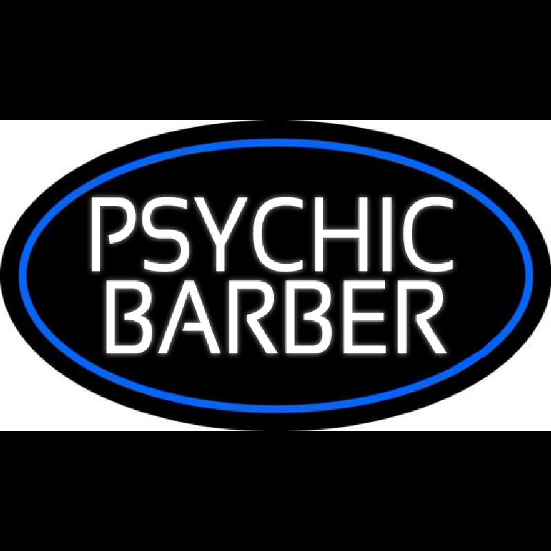 White Psychic Barber With Blue Border Neontábla