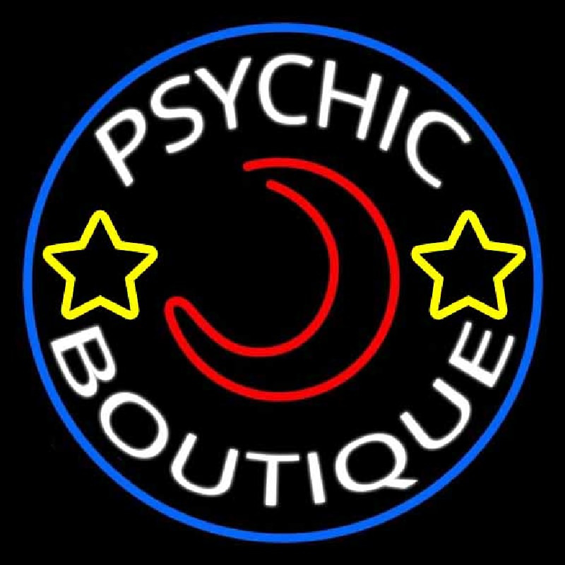 White Psychic Boutique Blue Border Neontábla