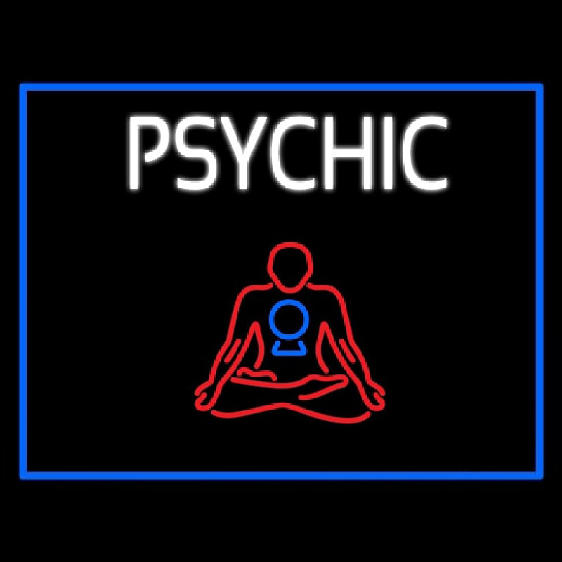 White Psychic Logo With Blue Border Neontábla