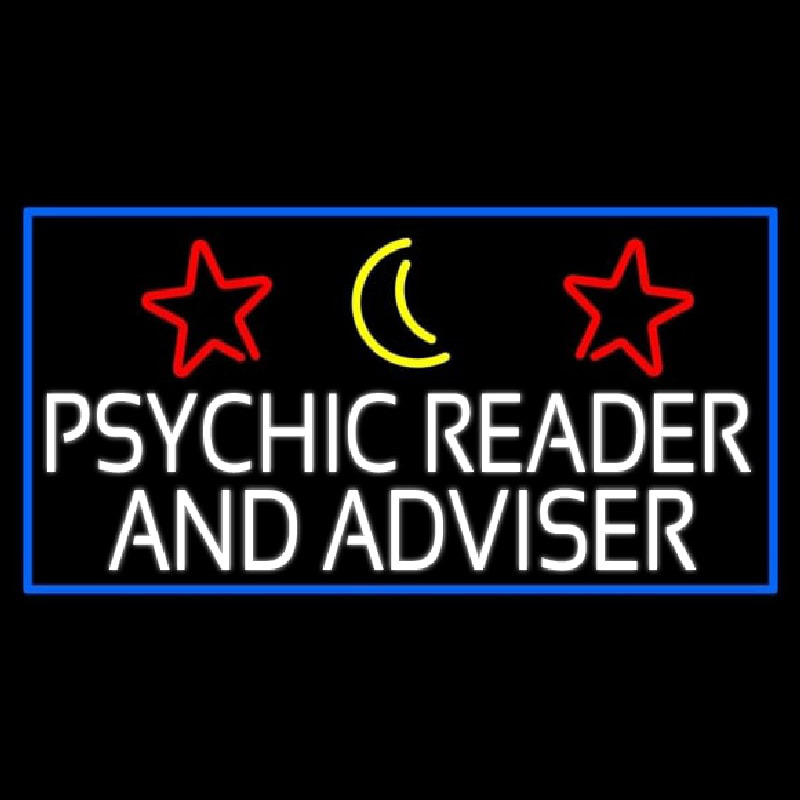 White Psychic Reader And Advisor With Blue Border Neontábla