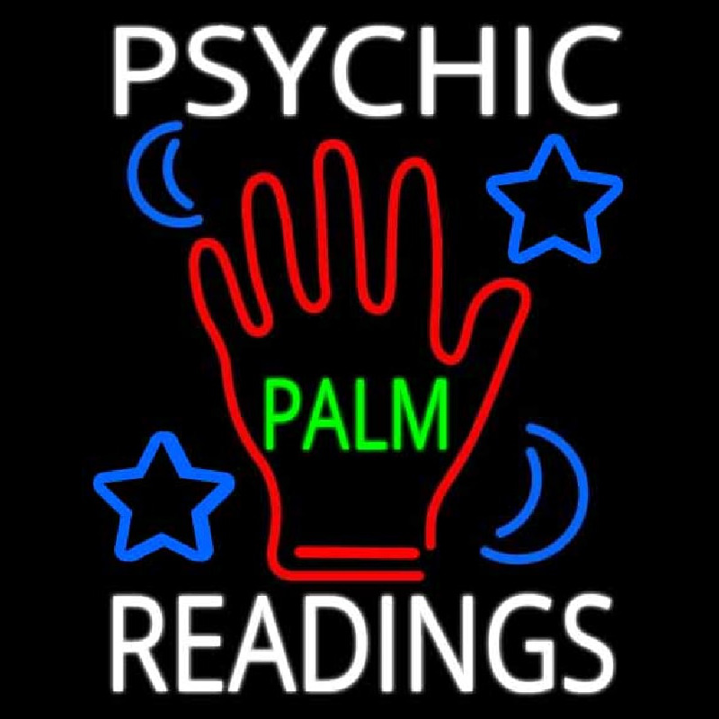 White Psychic Readings Green Palm With Logo Neontábla