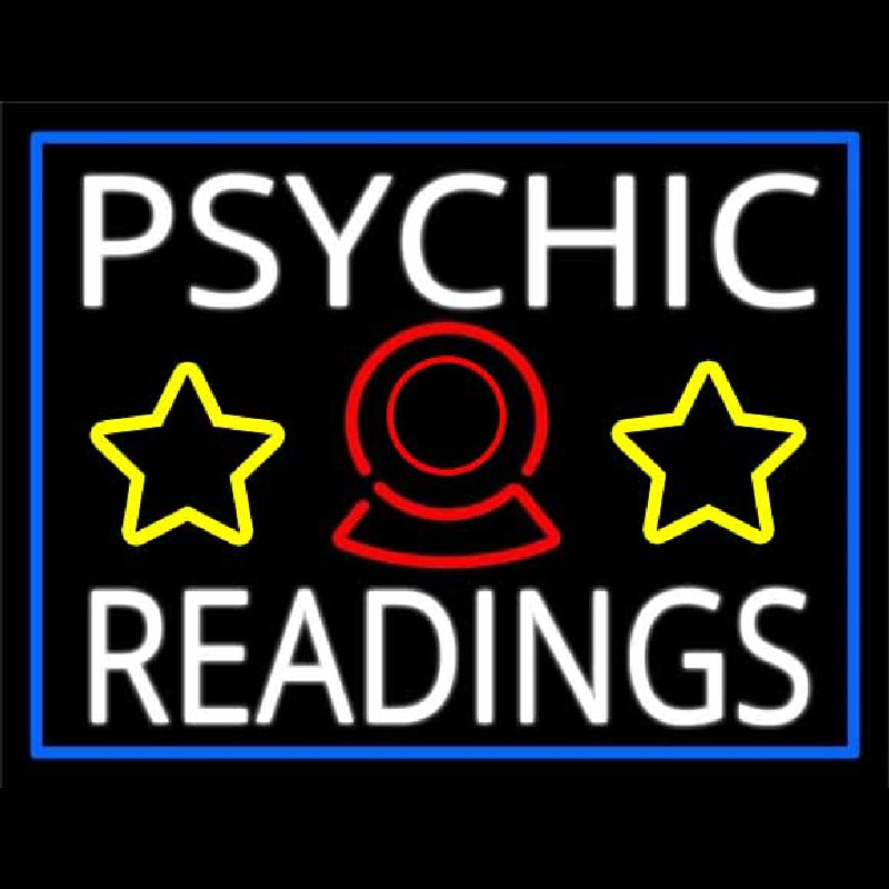 White Psychic Readings With Blue Border Neontábla