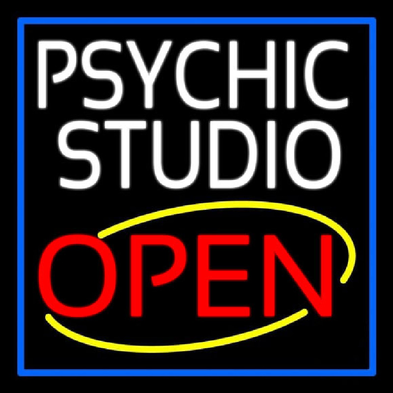 White Psychic Studio Red Open Blue Border Neontábla