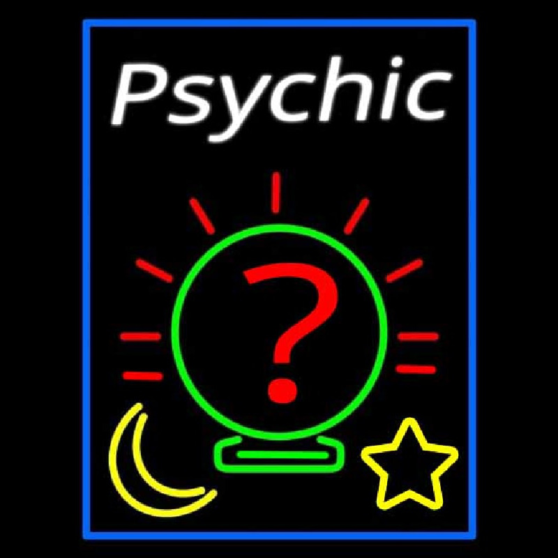 White Psychic With Blue Border Neontábla