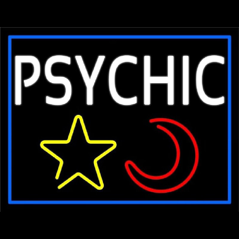 White Psychic With Moon And Star Neontábla