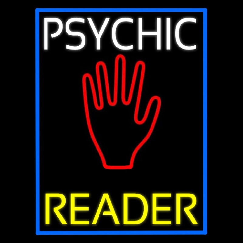 White Psychic Yellow Reader Blue Border Neontábla