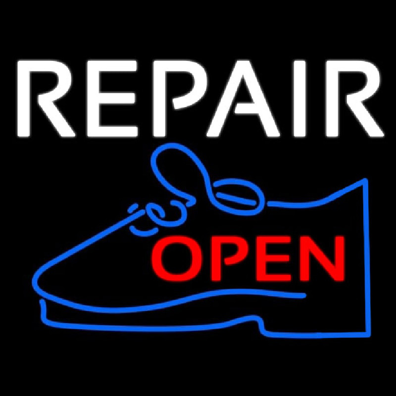 White Repair Blue Shoe Open Neontábla