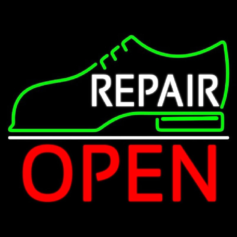 White Repair Shoe Logo Open Neontábla