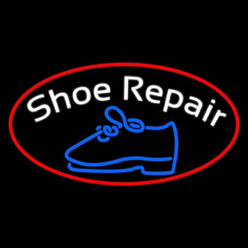 White Shoe Repair With Border Neontábla