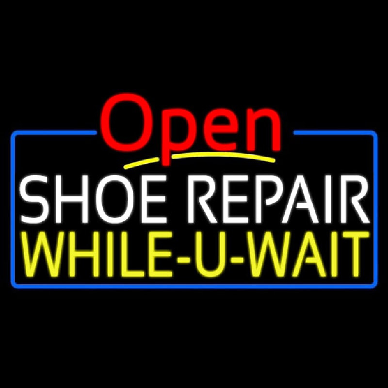 White Shoe Repair Yellow While You Wait Open Neontábla