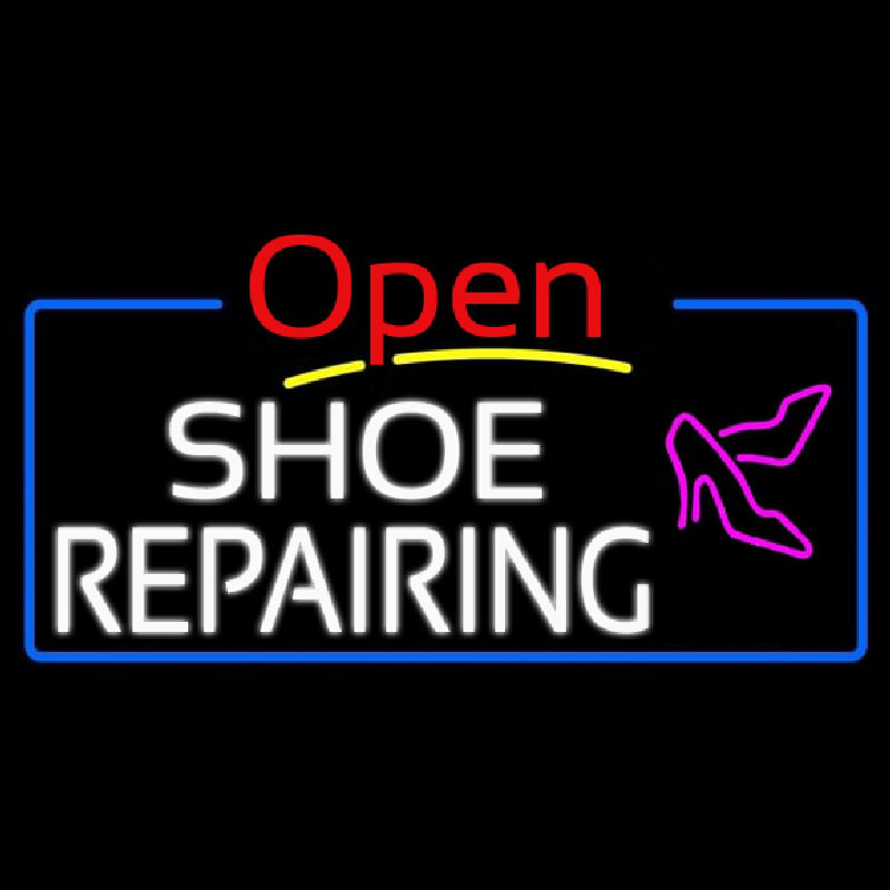 White Shoe Repairing Open Neontábla