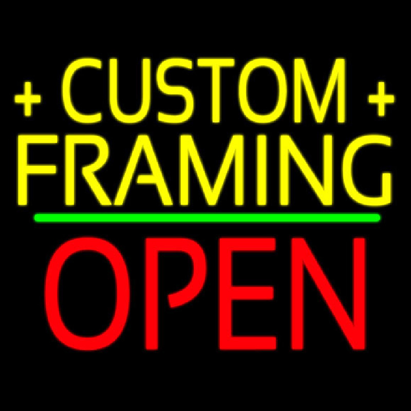 Yellow Custom Framing Open 1 Neontábla