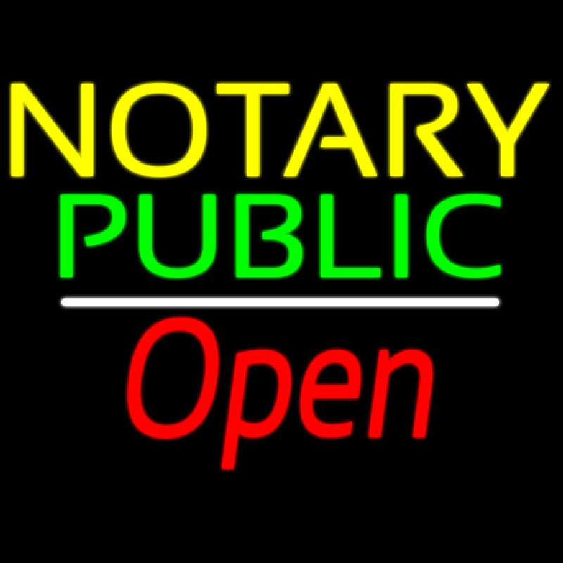 Yellow Green Notary Public White Line Red Open Neontábla