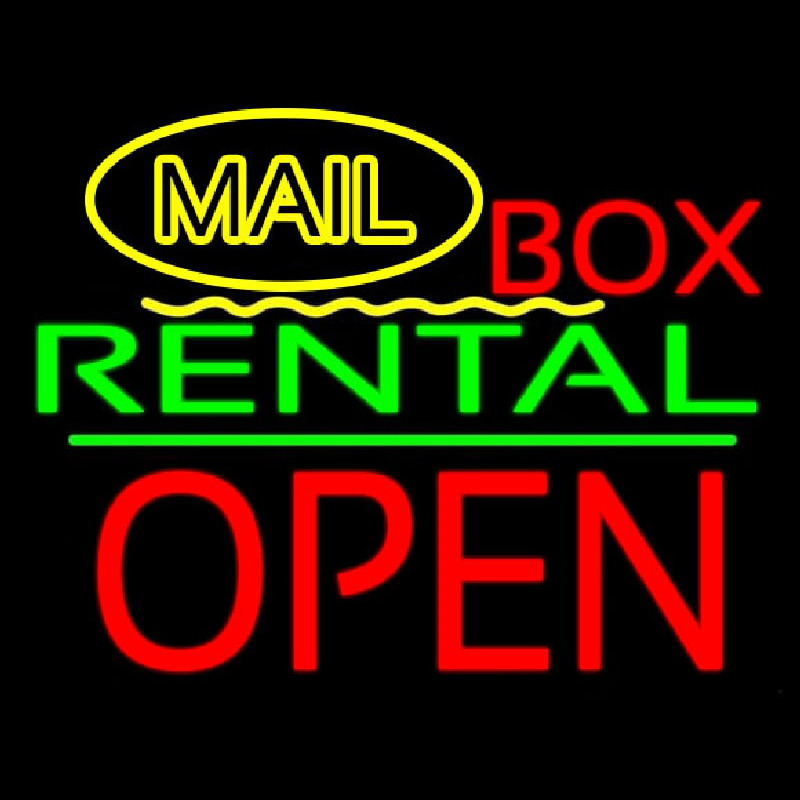 Yellow Mail Block Bo  Rental Open 1 Neontábla