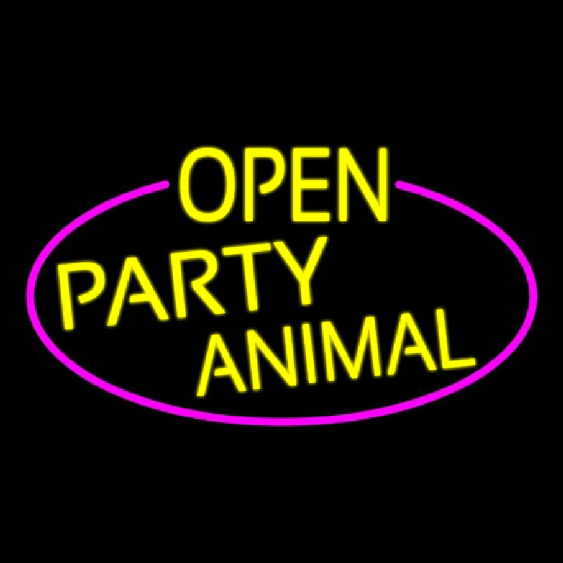 Yellow Open Party Animal Oval With Pink Border Neontábla