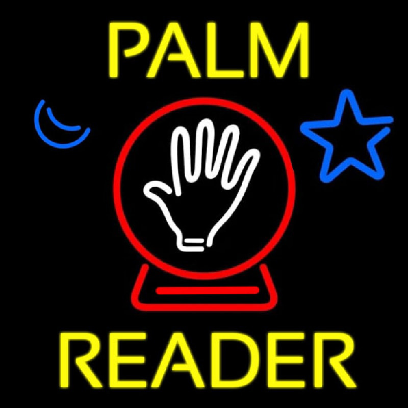 Yellow Palm Reader With Crystal Neontábla