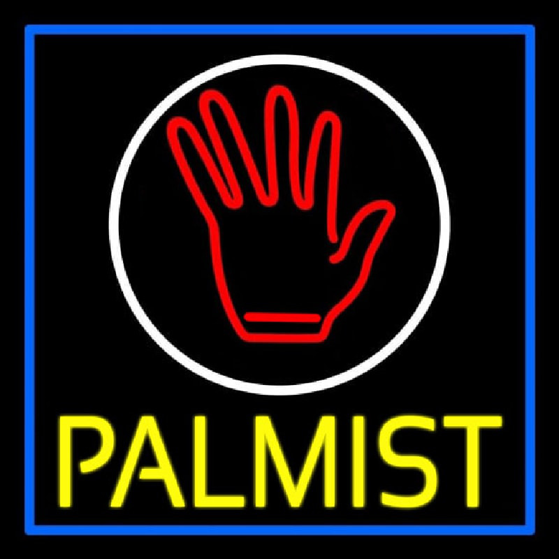 Yellow Palmist Block With Logo Blue Border Neontábla