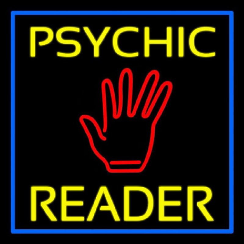 Yellow Psychic Reader Blue Border Neontábla