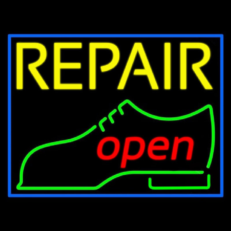 Yellow Repair Shoe Logo Open Neontábla