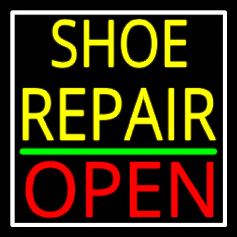 Yellow Shoe Repair Open With Border Neontábla