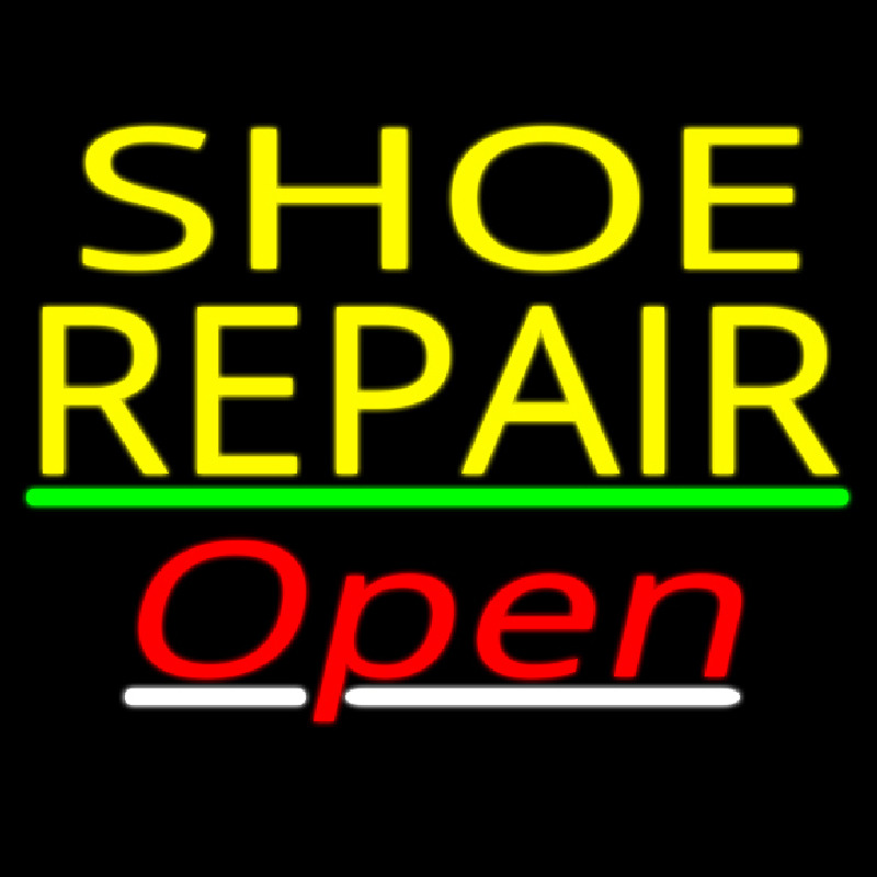 Yellow Shoe Repair Open With Green Line Neontábla