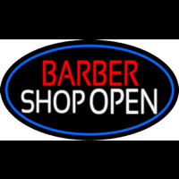 Barber Shop Open With Blue Border Neontábla