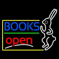 Blue Books With Rabbit Logo Open Neontábla