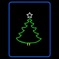 Blue Border Green Christmas Tree Logo Neontábla