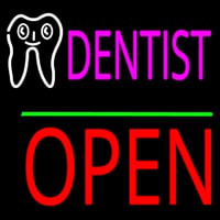 Dentist Logo Block Open Green Line Neontábla