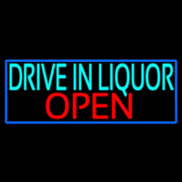 Drive In Liquor Open With Blue Border Neontábla