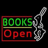 Green Books With Rabbit Logo Open Neontábla