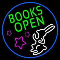 Green Books With Rabbit Logo Open Neontábla