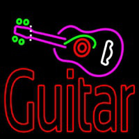 Guitar Logo In Turquoise Red Neontábla