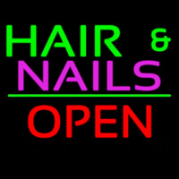 Hair And Nails Block Open Green Line Neontábla