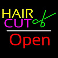 Hair Cut Logo Open White Line Neontábla