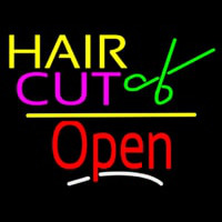 Hair Cut Logo Open Yellow Line Neontábla