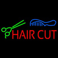 Hair Cut With Scissor And Comb Neontábla