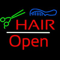 Hair Scissors Comb Open White Line Neontábla