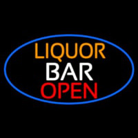 Liquor Bar Open Oval With Blue Border Neontábla