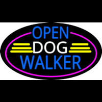 Open Dog Walker Oval With Pink Border Neontábla