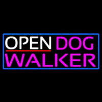 Open Dog Walker With Blue Border Neontábla