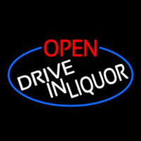 Open Drive In Liquor Oval With Blue Border Neontábla