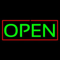 Open Horizontal Green Letters With Red Border Neontábla