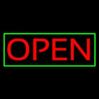 Open Horizontal Red Letters With Green Border Neontábla