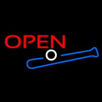 Open In Bright Red With Blue Bat And White Ball Neontábla